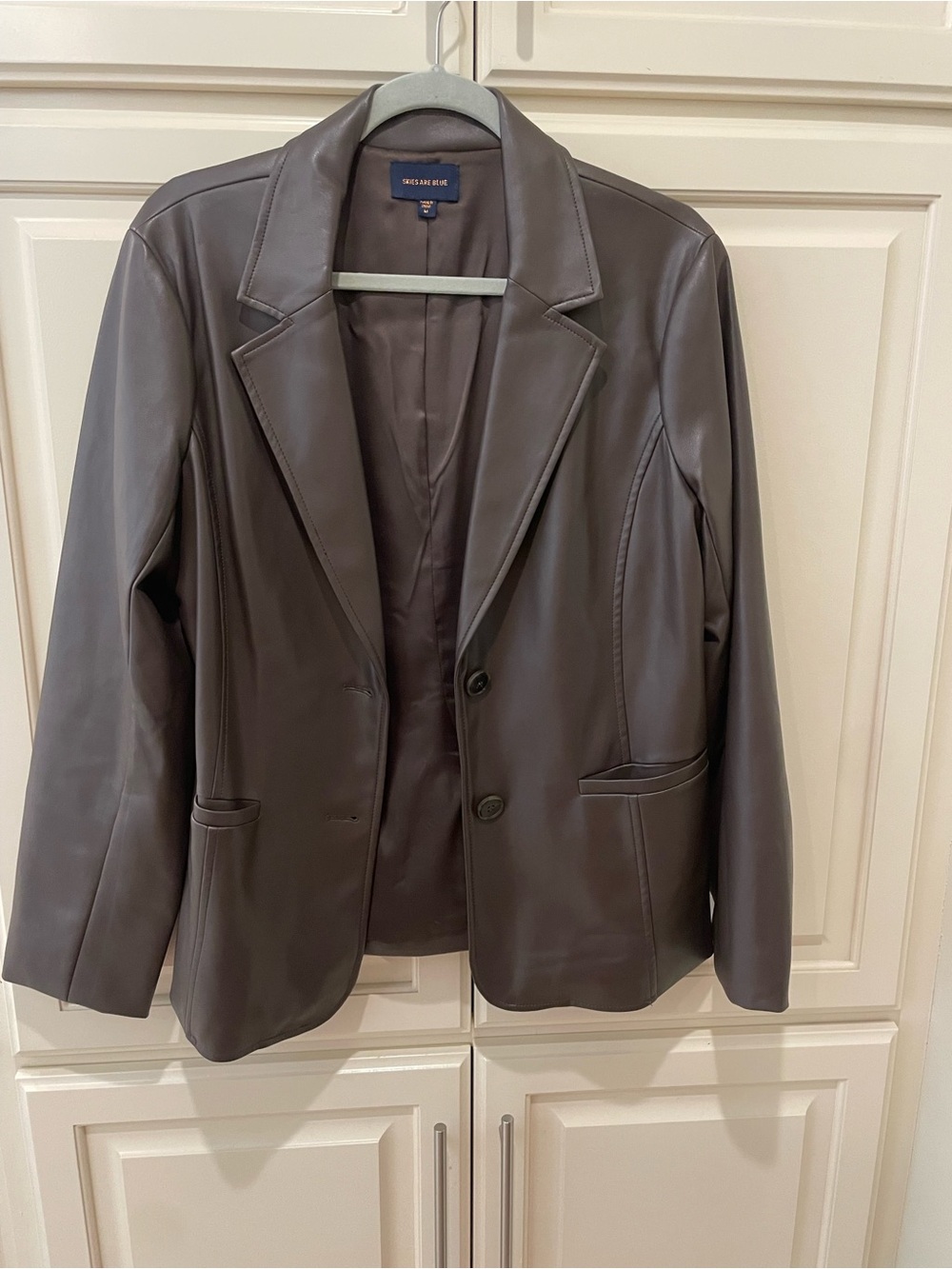 Skies Are Blue Women's Faux Leather Blazer Jacket - Brown